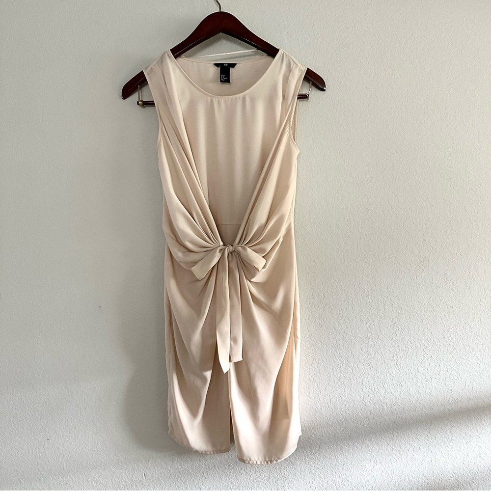 H&M Pale Blush Draped Tie Waist Sleeveless Dress Size 4
